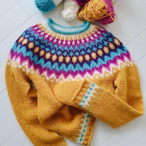 Icelandic Sweater RIDDARI Womens Nordic Lopi Wool Ski Sweater Lopapeysa Fair Isle Style Jumper Hand Knit Scandinavian Norway Gift for Her
