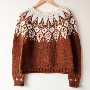 Icelandic Sweater FJÄLLBJÖRK Womens Autumn Fair Isle Lopi Pullover Cozy Nordic Lopapeysa Hand knit Scandinavian Jumper Norwegian Sweater