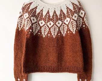 Icelandic Sweater FJÄLLBJÖRK Womens Autumn Fair Isle Lopi Pullover Cozy Nordic Lopapeysa Hand knit Scandinavian Jumper Norwegian Sweater