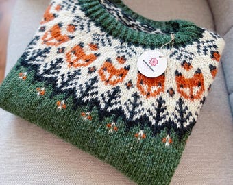 Icelandic Sweater FOX for Men Norwegian Nordic Lopapeysa Iceland Hand Knit Lopi Jumper Norway Fair Isle Scandinavian Pullover Gift for Him