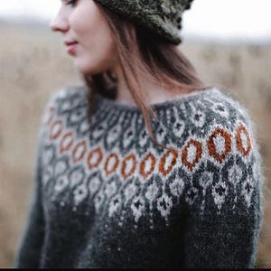 Hand Knit Icelandic Wool Sweater: Fair Isle Lopi Jumper