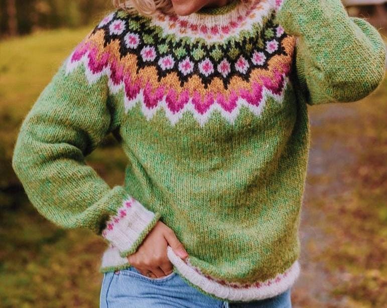 Green Icelandic Wool Sweater~nordic Lopapeysa Sweater Green Icelandic Wool Sweater~nordic Lopapeysa Sweater