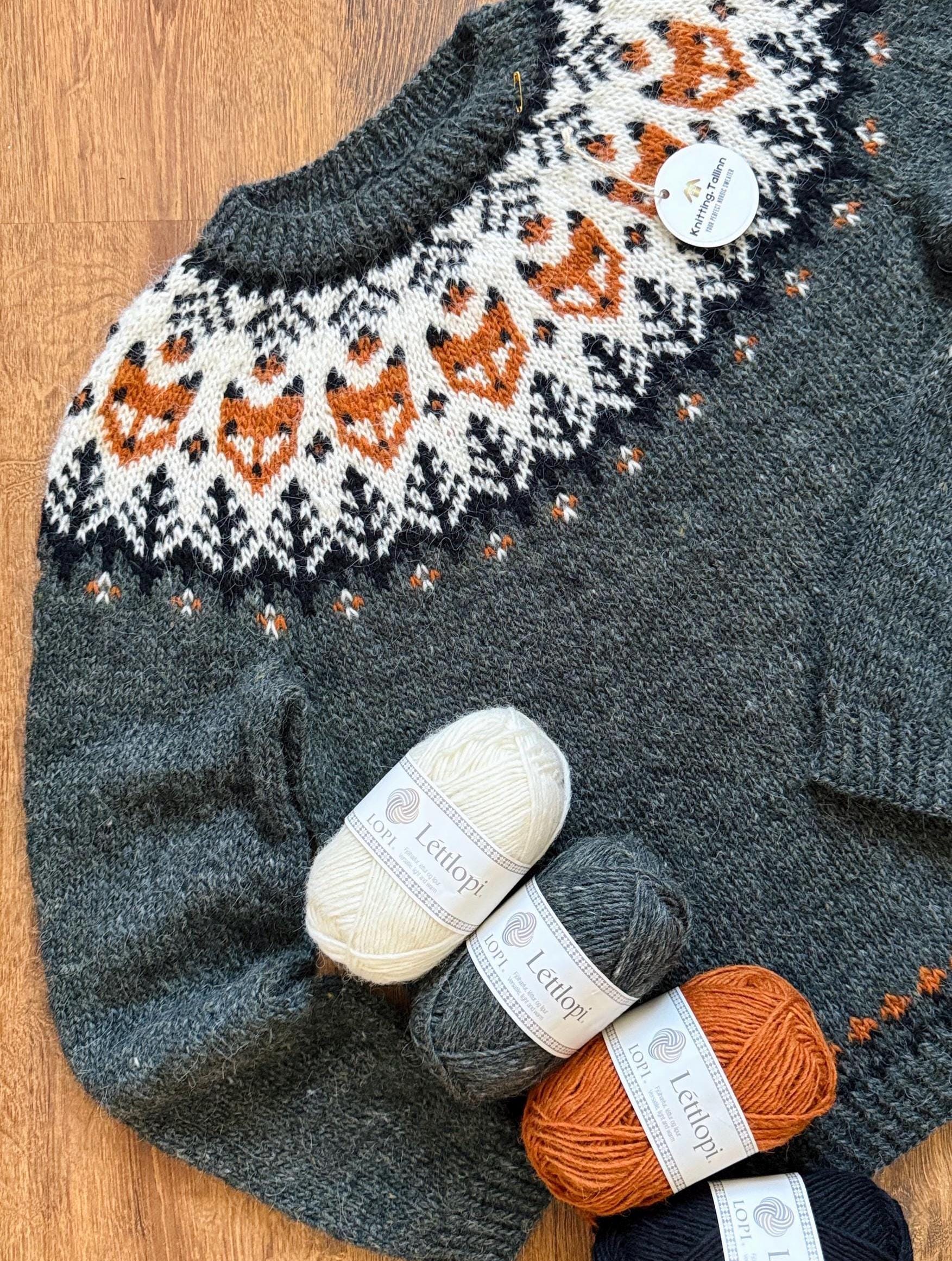 Fox Icelandic Lettlopi Wool Sweater, Hand Knit Nordic Lopapeysa