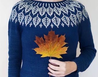 Icelandic Sweater ARBOREAL Norway Autumn Wool Floral Fair Isle Scandinavian Hand Knit Nordic Lopapeysa Norwegian Lopi Womens Jumper