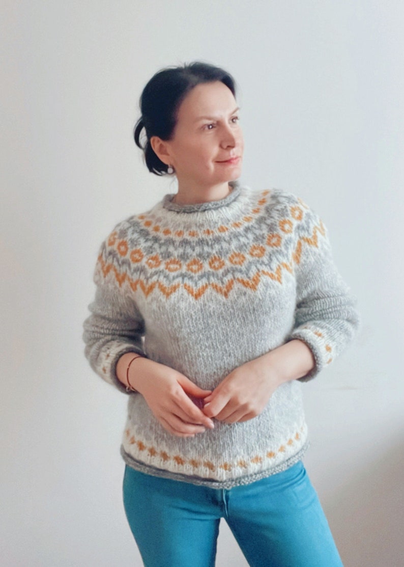 RIDDARI Nordischer PulloverIsländischer Woll-SkipulloverStrickpullover im skandinavischen StilLopapeysa zum WandernGemütlicher Pullover im Fair-Isle-Stil-Größe S Bild 5