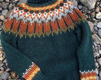 Icelandic Sweater HOPI Turtleneck Womens Norway Pure Wool Norwegian Hand knit Fair Isle Scandinavian Nordic Lopapeysa Linka Neumann Jumper