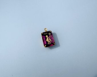 Vintage Aquarius Intaglio Pendant: Amethyst Glass Charm, Astrology Jewelry