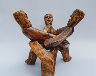 Afrikanischer geschnitzter leichter Pflanzenständer aus Holz, Schalenhalter, Tischdekoration, Boho-Boho