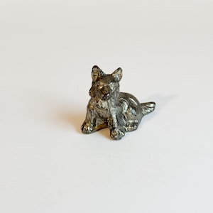 Vintage Metal Terrier Dog Made in Japan Porcelain Dog Figurine Black and White Dog Statue Collectible Animals Dogs Long Haired Setter Dog
