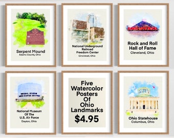 Classroom Posters of Ohio Landmarks, Ohio Classroom Decor, Ohio History, Ohio Classroom Elementary, Printable