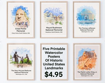 American History Classroom Decor Bundle, American Landmarks, Classroom Posters, USA Memorials, Print It Yourself, Printable Posters