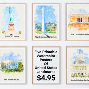 History Educational Classroom Decor, Educational Classroom Posters, US Landmarks, Bundle, Print It Yourself, Printable Posters, 4th Grade