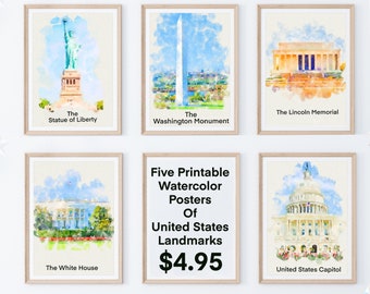 Educational Posters for Classroom Teachers, Educational Classroom Posters, US Landmarks, Bundle, Print, Printable Posters, 4th Grade