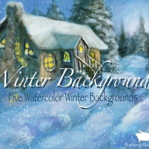 Winter Backgrounds, Winter Watercolor Backgrounds, Sweet Christmas watercolor clipart, Winter Holidays Watercolor jpg, Winter landscapes