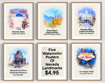 Educational Classroom Posters of Nevada Landmarks Bundle, Nevada Educational Classroom Decor, Nevada History, Posters of Nevada, Printable