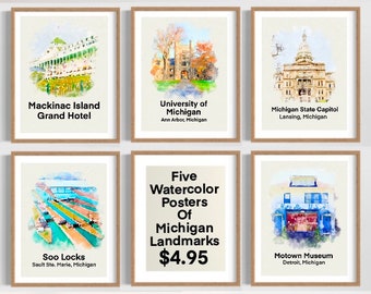 Classroom Posters of Michigan Landmarks Bundle, Michigan Classroom Decor, Michigan History, Michigan Classroom Elementary, Printable