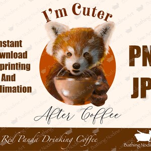 Cuter After Coffee PNG para sublimación, imágenes prediseñadas de café, panda rojo, lindo diseño de café