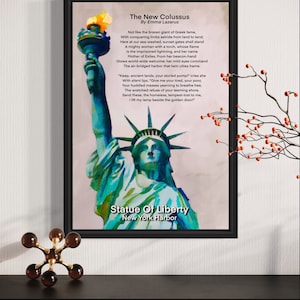 Statue of Liberty poem print, Emma Lazarus quote poster, Printable Statue of Liberty art, Inspirational Emma Lazarus art