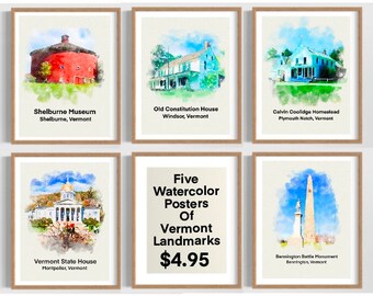 Classroom Posters of Vermont Landmarks Bundle, Vermont Travel Posters, Vermont Classroom Decor, Vermont History, Printable