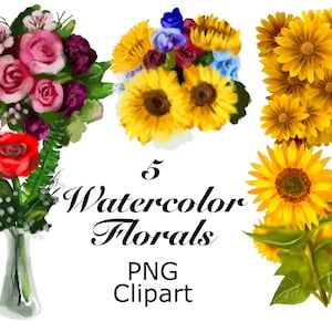 Aquarel bloemen clipart, bloemen, aquarel bloemen, bloemen bundel, PNG, downloaden, licentie gratis, sublimatie