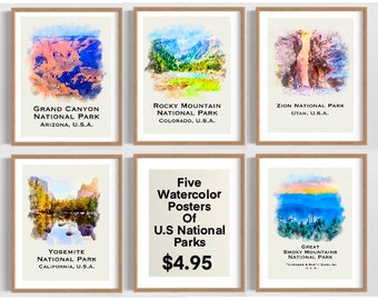 Educational Classroom Posters US National Parks, Yellowstone, Glacier, Smoky Mountains, Zion, Rocky Mountains, Bundle Printable Posters