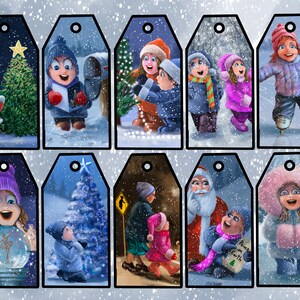 Christmas Tags Printable, Christmas Kids, Gift Tags, Digital Download, Watercolor, Jpeg File, PNG File, Tags, Winter Kinder, YOU PRINT