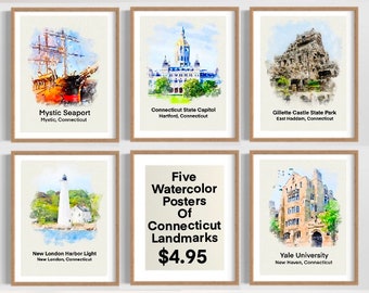 Classroom Posters of Connecticut Landmarks Bundle, Connecticut Classroom Decor, Connecticut History, Posters of Connecticut, Printable