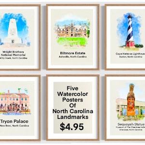 Educational Classroom Posters of North Carolina Landmarks, North Carolina Educational Classroom Decor, North Carolina History, Printable