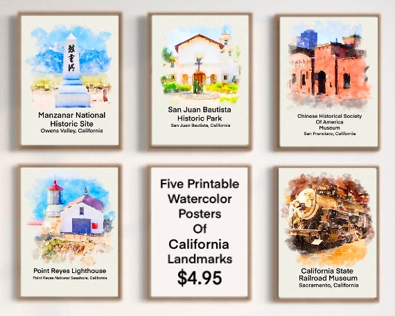 Carteles de aula de puntos de referencia de California, decoración de aula de California, historia de California, primaria de aula, imprimible