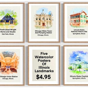 Illinois Teacher Landmark Educational Classroom Posters, Illinois Educational Classroom Decor, Illinois Landmarks, Printable Posters, Bundle