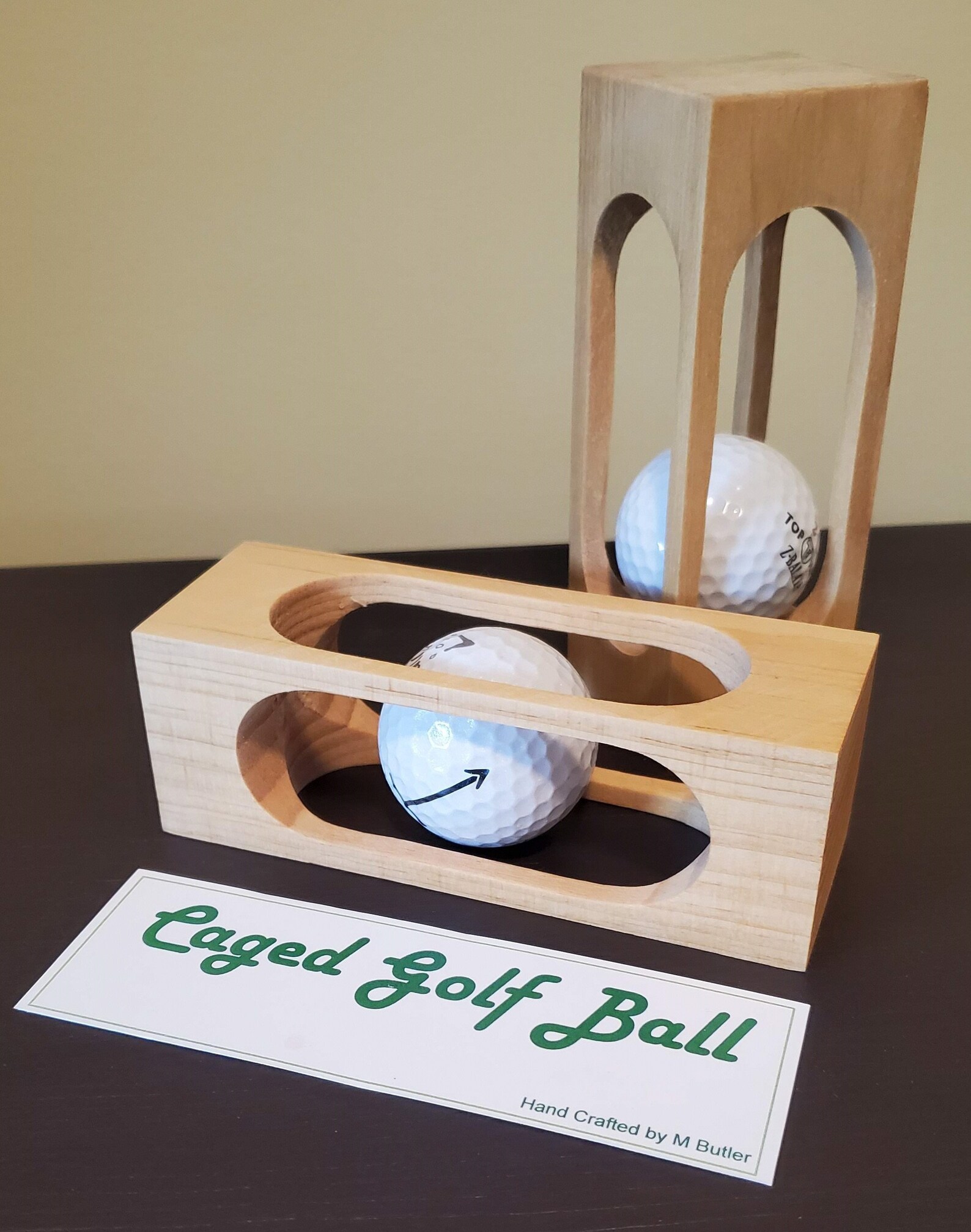 Captive Golf Ball in Wood Cage Puzzle Ornament Etsy