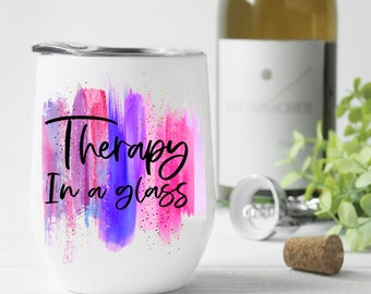 Funny Wine Tumbler Sublimation Design: Therapy in a Glass PNG (Digital Download)