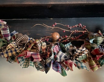 Six Foot Black Homespun Garland Handmade Country Primitive Six Foot Black Homespun Garland Handmade Country Primitive