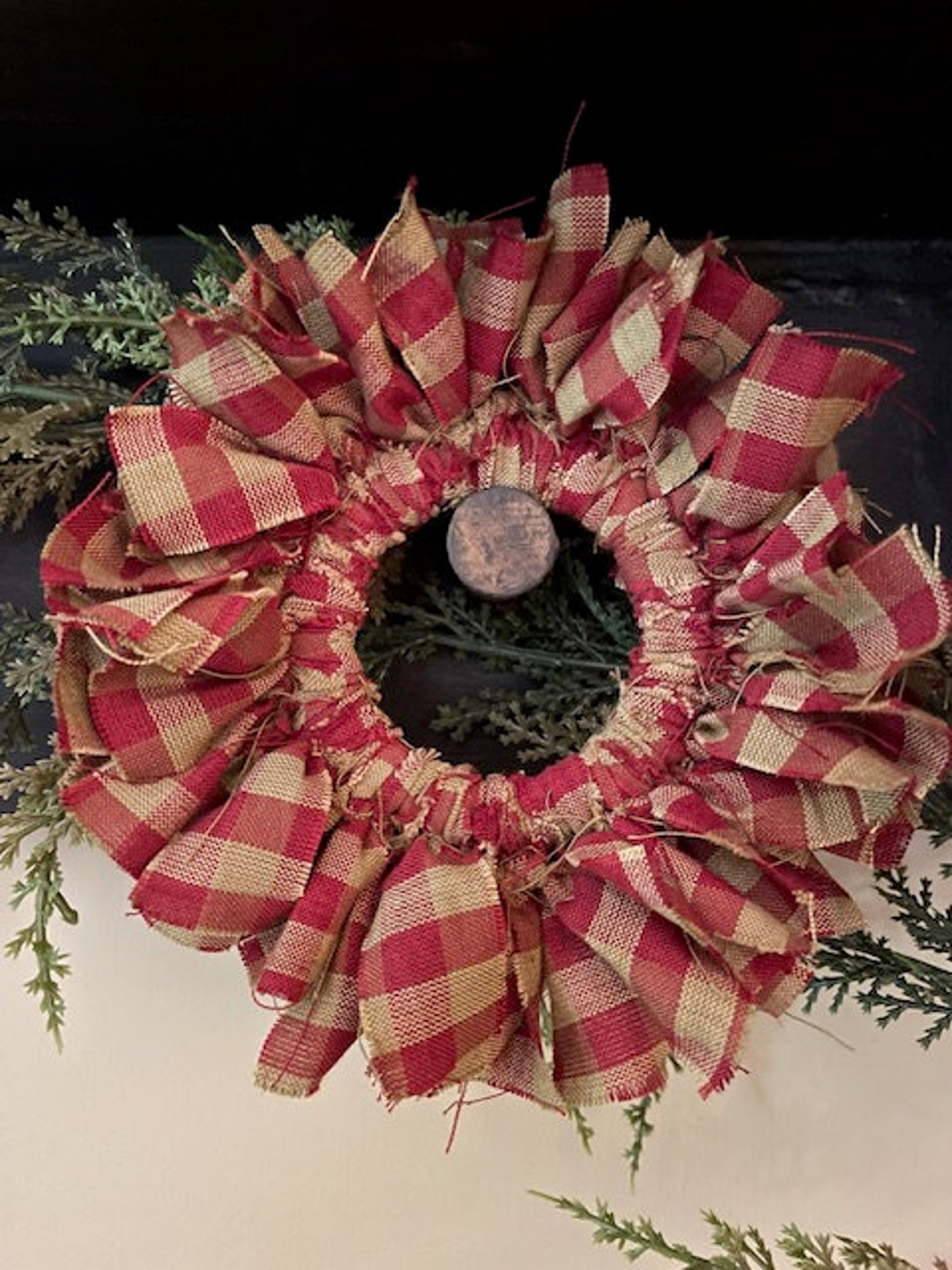 Little Red Square Mini Rag Wreath / Homespun Mini Wreath / Farmhouse ...