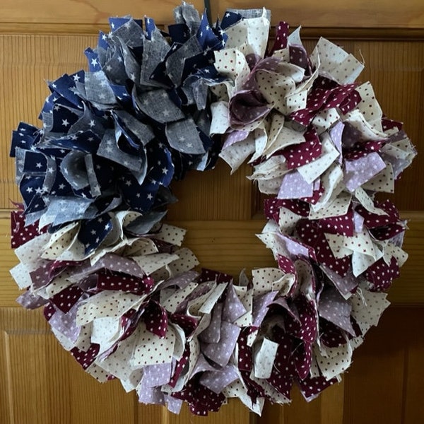 Americana Flag Rag Wreath / Primitive Rag Wreath / Patriotic Rag Wreath  / Door Fabric Wreath / Farmhouse Fabric Wreath