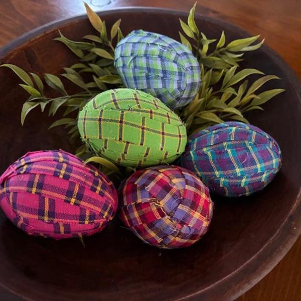 Pastel Assorted Homespun Easter Eggs - Set of 5 / Fabric Wrapped Eggs / Primitive / Bowl Filler / Spring & Summer Decor