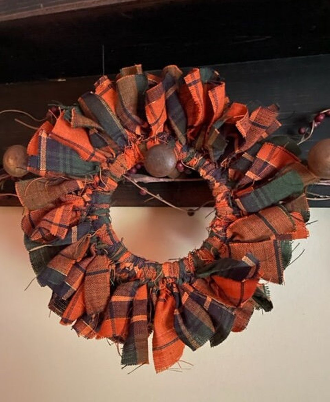 Marigold Plaid Mini Rag Wreath 2 Sizes / Primitive Mini Rag Wreaths ...