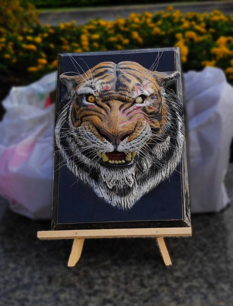 Tiger Wall Sculpture Tiger Sculpture on the Wall Tiger Sher Etsy