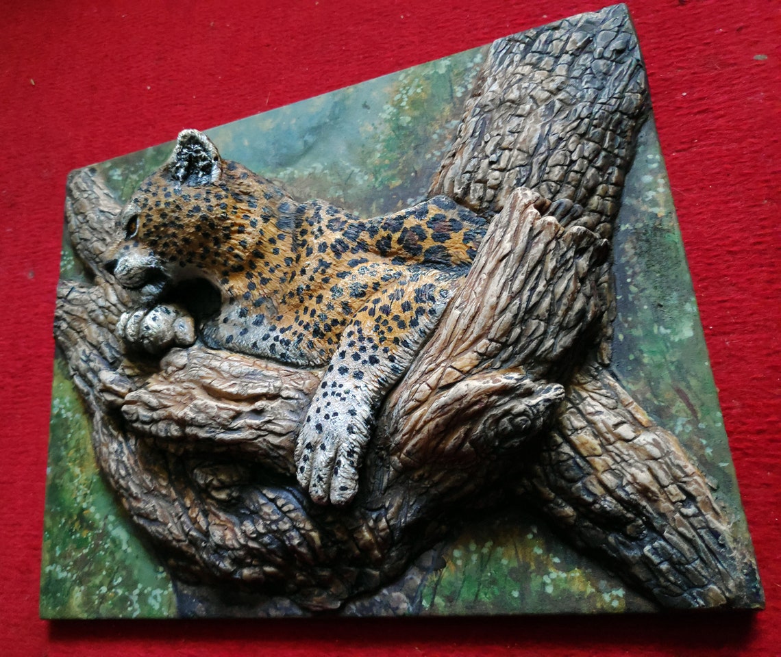 Jaguar Wall Sculpture With Relief Wall Sculpture of a Jaguar Etsy