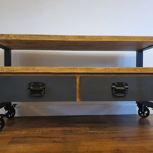 Handmade Reclaimed Wood TV Unit: Industrial Rustic Media Console with Castors