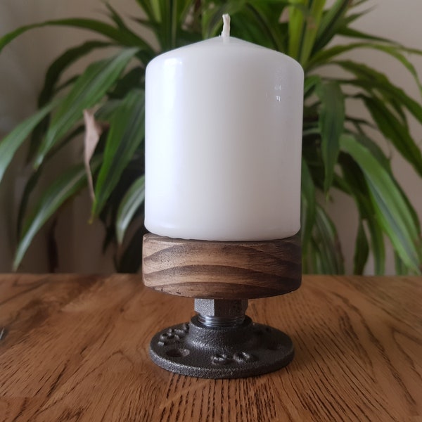 Steel / Cast iron  and Reclaimed wood candle holder
