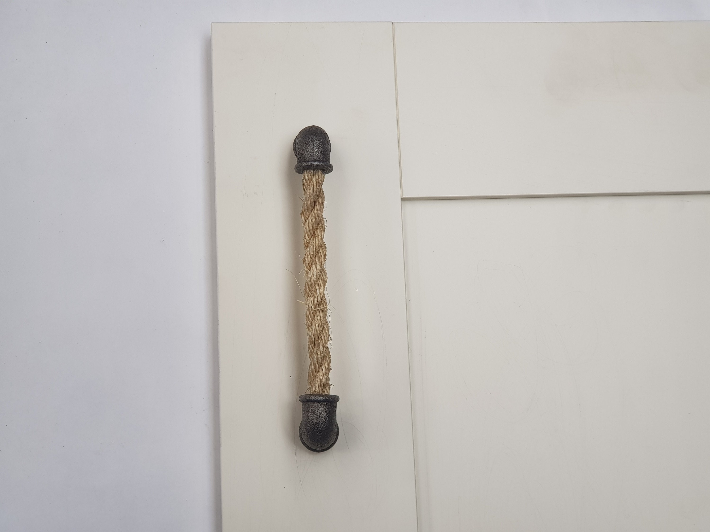 Industrial pull handle from malleable iron and linen rope | Etsy