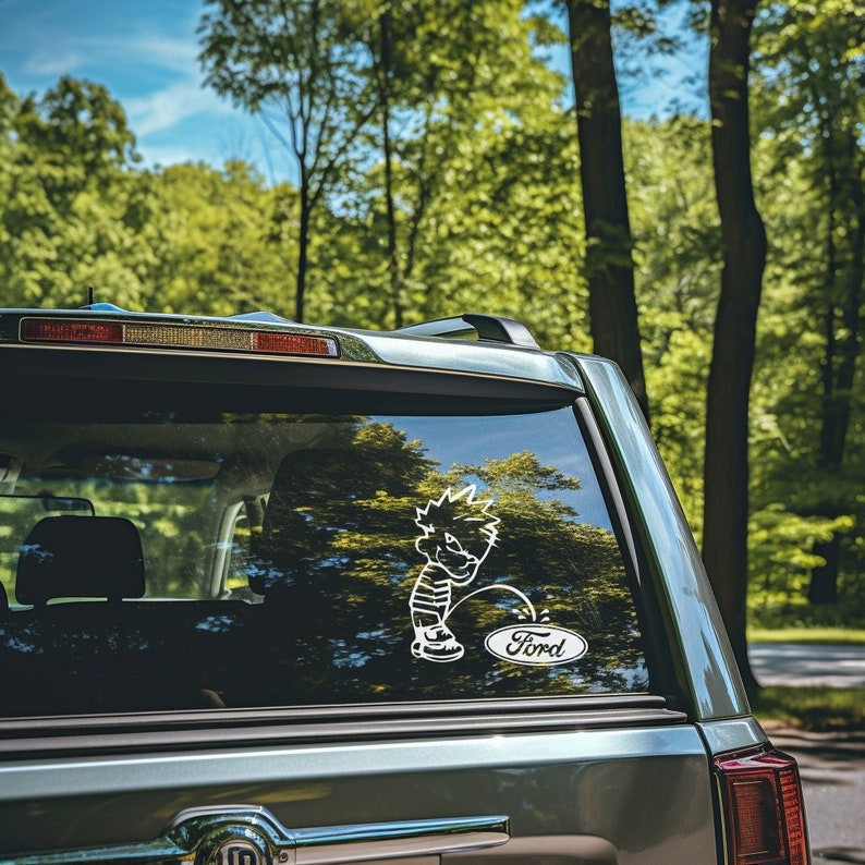 Calvin Peeing on Ford, Ford Truck Car Decal, Truck Decal, Funny Decal