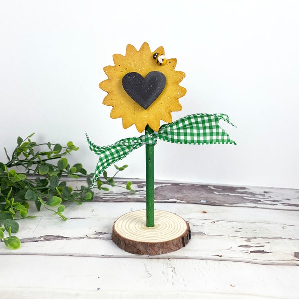 sunflower decor, shelf sitter, sunflower tiered tray decor, fall mantle decor, sunflower gifts for her, bee decor for home