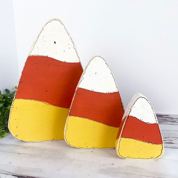 wooden candy corn decor, rustic Halloween decor, Halloween shelf sitter, halloween gifts for women, whimsical, candy corn gift