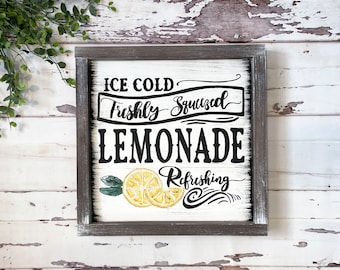 Ice Cold Lemonade Wooden Sign, Lemonade Decor Summer Decorations, Farmhouse Style Home Decor