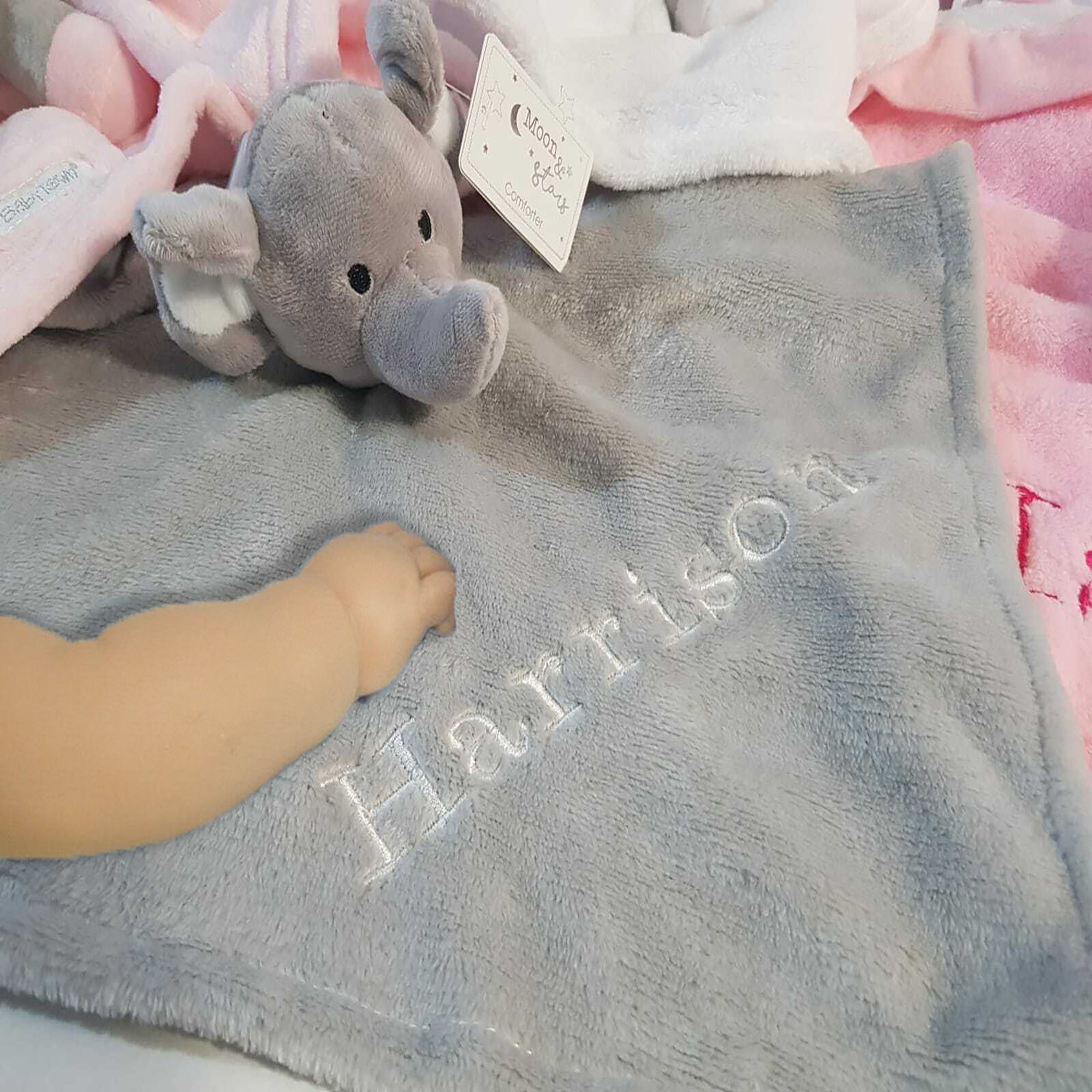 Personalised Embroidered Baby Soft Pink Elephant Comforter Gift Blanket Toy 