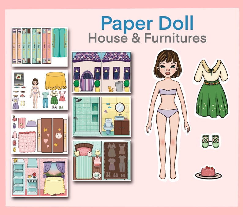 Printable Paper Doll, Paper Doll House for Kids Activity, DIY Kits