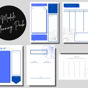 Puede incluir: Un paquete de planificación de módulo imprimible con un diseño de hoja de ginkgo en blanco y negro. El paquete incluye una lista de lectura, las tareas de hoy, un planificador de evaluación y un planificador de la semana.