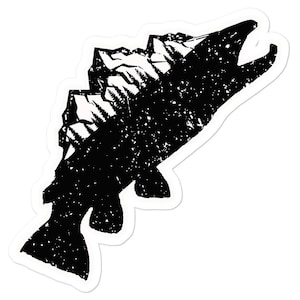 Pegatina de pez, regalo para pescador, calcomanía de peces y montañas, regalos de pesca con mosca, calcomanía de trucha marrón, calcomanía impermeable, regalos para pescadores, naturaleza